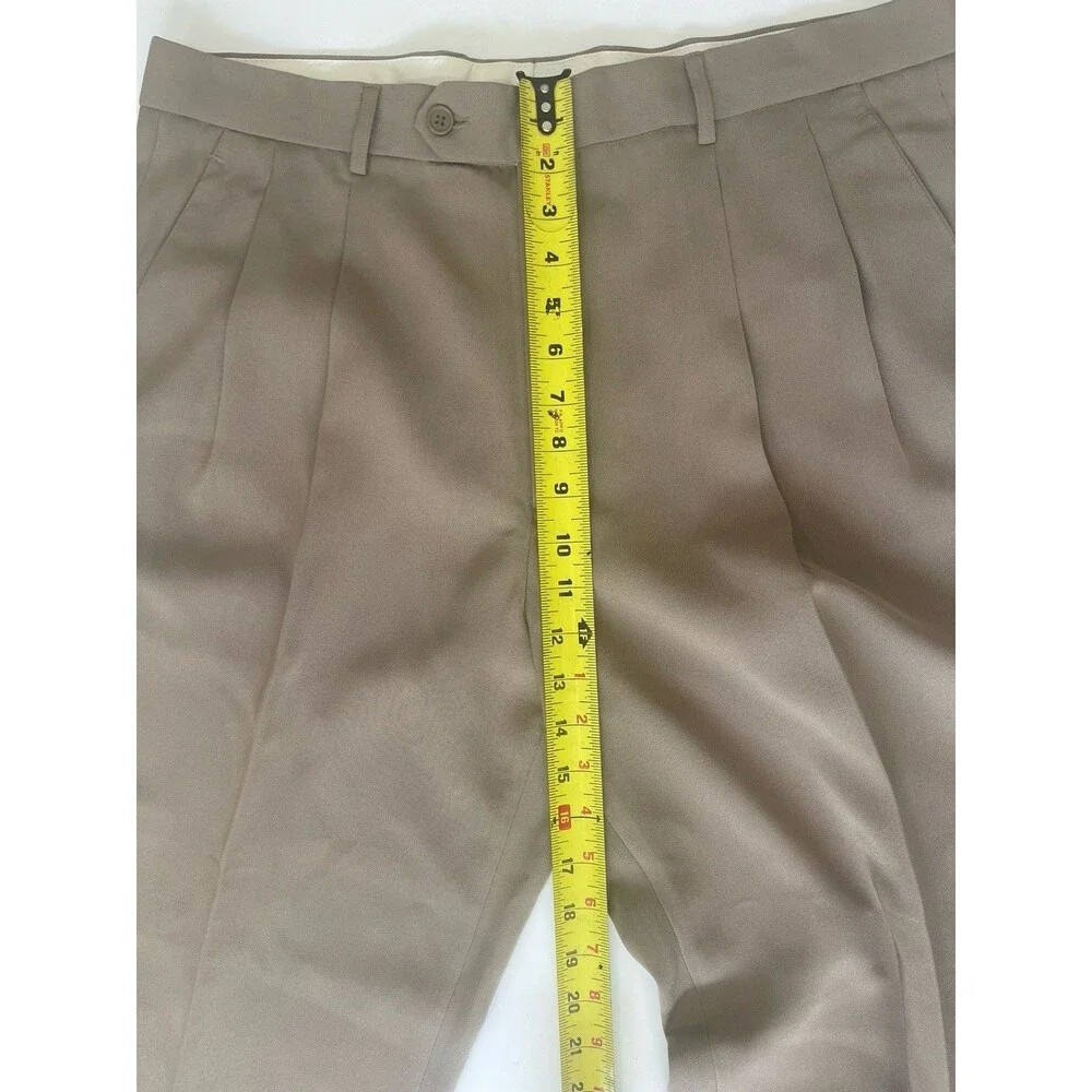 Vittorio St Angelo Mens Dress Pants 38L Pleated Cuffed Khaki Tan Italian Slacks